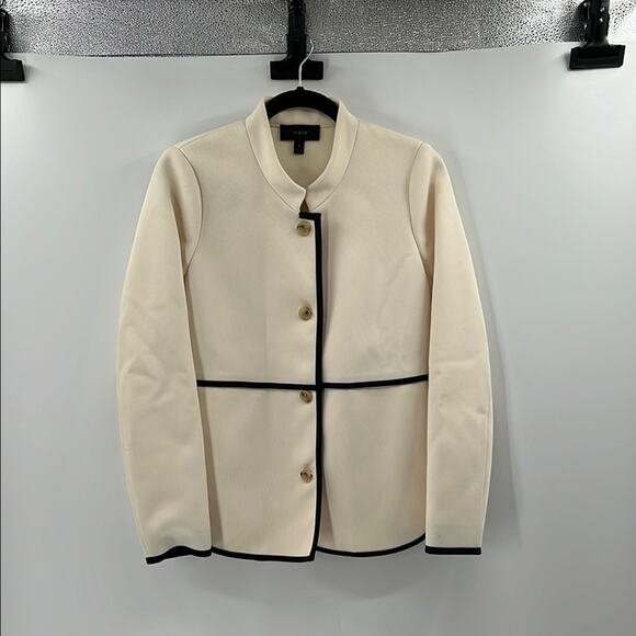 J. Crew Women's Tipped Twill Jacket Blazer - Cream/Navy - 4 - Picture 1 of 5